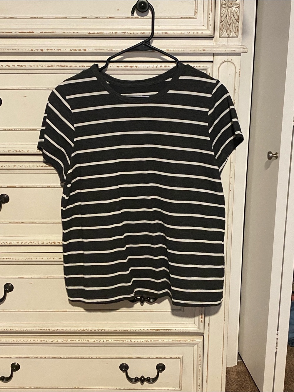 Time and Tru Black and White Striped Short Sleeve Tee